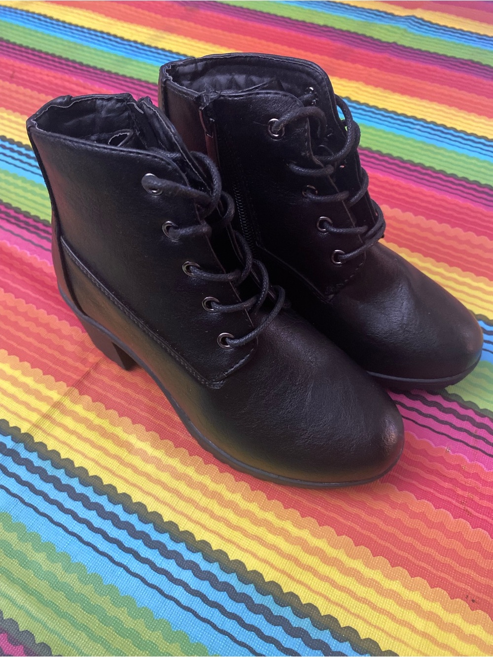 Girls Black Lace-Up Ankle Boots with zipper
